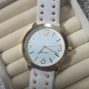 Nine West White and Gold Studded Women's Watch